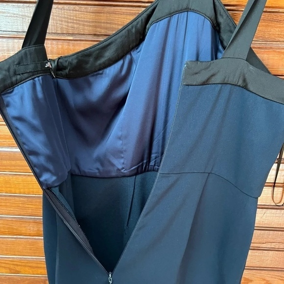 Jay Godfrey Dryden Bow Pleated Jumpsuit Wide Leg Navy Blue Size 2 Black Satin
